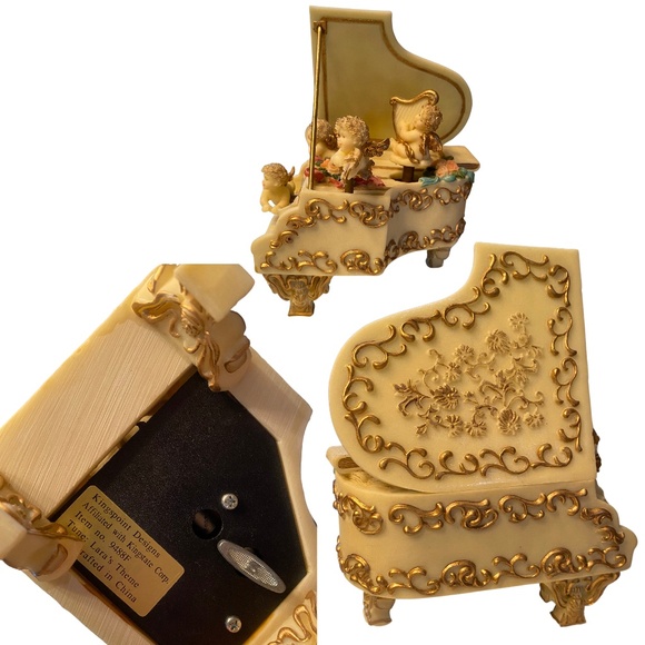 Vintage RARE Resin Kingspoint Designs Moving Cherub Angels on Gold Piano - Picture 2 of 2